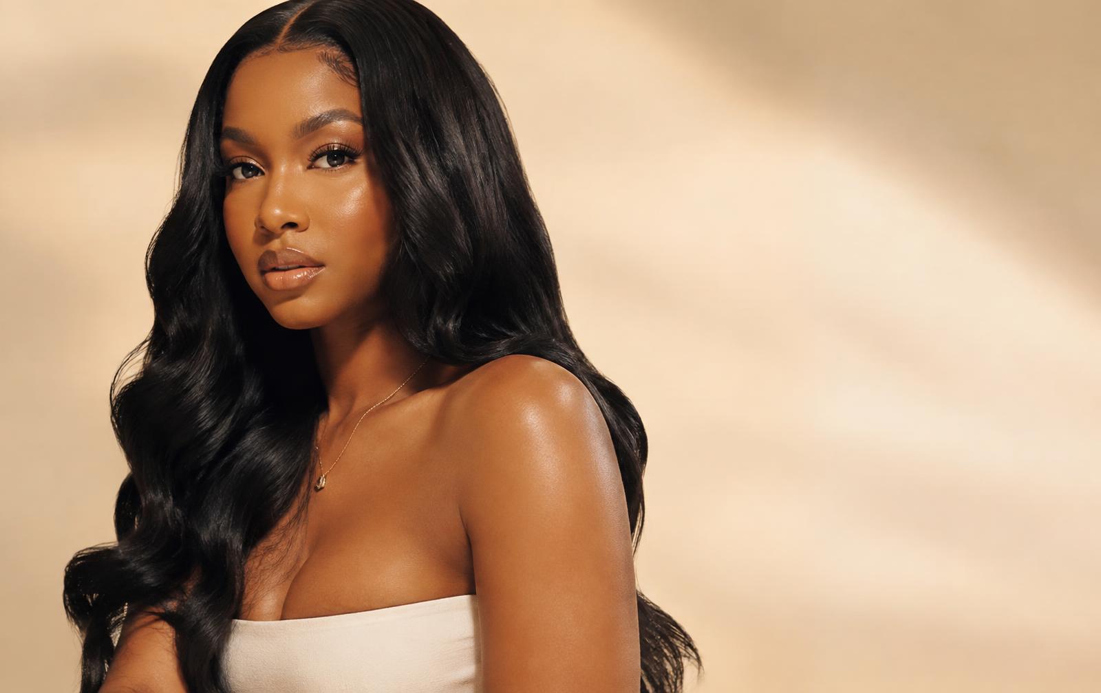 Model wearing Signature Body Wave hair